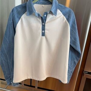 Blue and White Women's Raglan Top